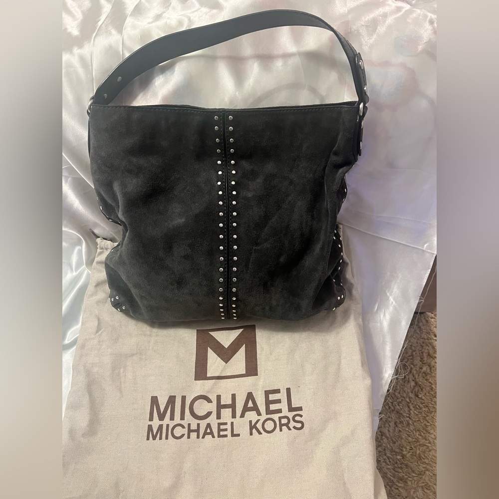 Michael Kors suede hobo with silver tone studs.